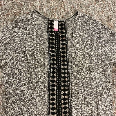 No Boundaries Cardigan Sweater Womens Sz XL Gray Space Dye Knit Lace Detail NOBO - Image 1 of 4