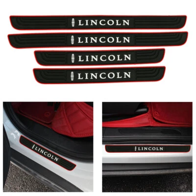 4Pc Black-Red Rubber Car Door Scuff Sill Cover Panel Step Protector for LINCOLN - Image 1 of 4