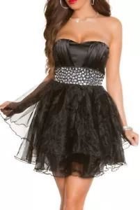 Sexy Miss Edel Damen Cocktail Abend Kleid Chiffon Tüll Satin Steine 36 schwarz - Bild 1 von 15