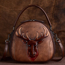 100% Genuine Leather Women's Handbags Retro Deer Embossed Sling Shoulder Bag