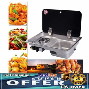 Caravan Camper Burner Gas Stove And Sink Combo With Glass Lid Black NEW UPS - Bild 1 von 20