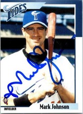 Mark Johnson autographed baseball card (Norfolk Tides) 2000 Blueline Rookie #11