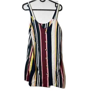TOPSHOP Button Front Striped Mini Dress Womens Size 6 Sleeveless Spaghetti Strap - Picture 1 of 9