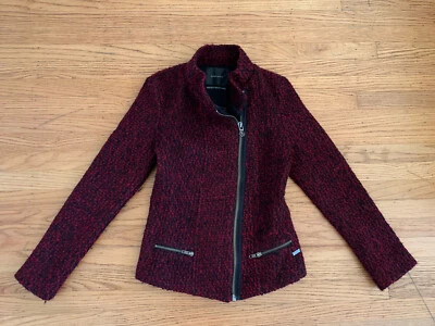 MAISON SCOTCH Mujer Talla 1 Pequeño Rojo Negro Cremallera Boucle Abrigo Moto Chaqueta  Foto 1 de 4