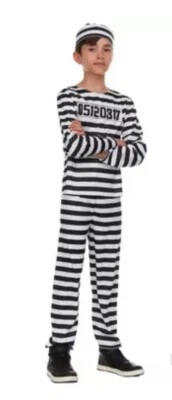 Prisoner Child Large convict Halloween Costume 3 Pcs Jail Inmate  unisex - Изображение 1 из 4