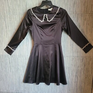 NWT Gothic Maid Woman Lace Trim Long Sleeve Midi Dress Size Medium Black White - Picture 1 of 10