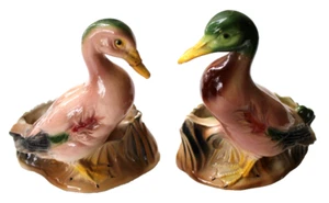 "PAR RETRO DE PLANTADORAS DE CERÁMICA PATO MALLARD DE 7"" DE COLECCIÓN DÉCADA DE 1970 ERA RETRO - Imagen 1 de 5