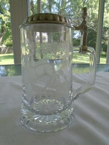 7" Decorative Glass Stein With Metal Lid Deer Design - Picture 1 of 7