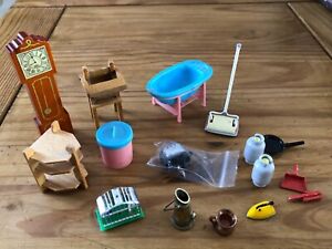 selection of vintage accesories Lundby sweeper Dol Toi plate rack