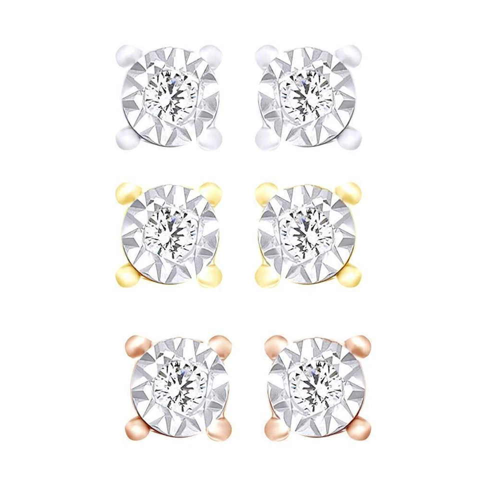 1/5 Ct Round Cut Natural Diamond Stud Earrings In 10K Gold Foto 1 de 1