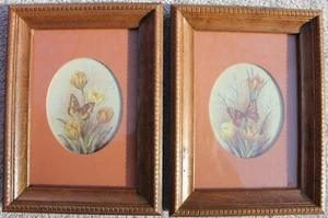 NOS Vintage Pair Butterfly Floral Pair Framed Prints Pictures HOMCO #8826 AO USA - Picture 1 of 4