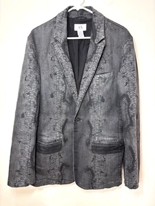 Armani Exchange AX Blazer Jacket Men M Gray Denim Notch Acid wash Grunge - Picture 1 of 14