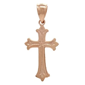 14k Rose Gold Christian Cross Religious Charm Pendant 1" 1.3 grams - Picture 1 of 3