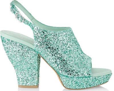 Nuevo 3.1 PHILLIP LIM $650 Verde Como Nuevo Salma Brillo Plataforma Sandalias Italia UE 38.5 Foto 1 de 4