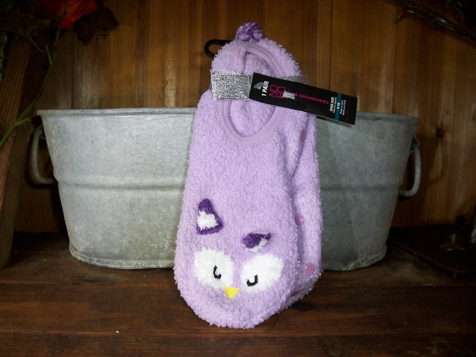 NO BOUNDARIES OWL THEME LADIES WOMENS SLIPPER SOCKS SIZE 4-10 PURPLE BALLERINA  - Image 1 of 1