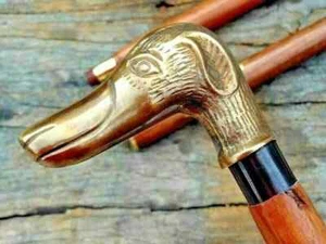 Walking Stick Cane Brass Dog Handle Vintage Wooden Victorian Designer Cane Style - Picture 1 of 9