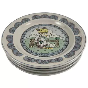Precious Moments Salad Plates Lot of 4 Make a Joyful Noise Girl with Goose 1992 - Picture 1 of 12