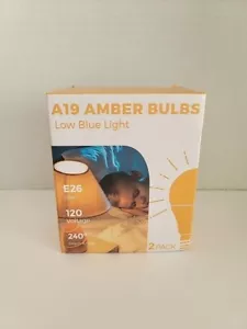 A19 Amber Bulbs Low Blue Light E26 Base 120 Voltage 240 DegreeBeam Angle 2 Pk - Picture 1 of 5