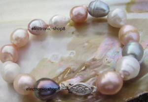 Bracciale perle barocche multicolore mare sud naturale AAA 10-12mm oro bianco 14 carati H - Foto 1 di 5