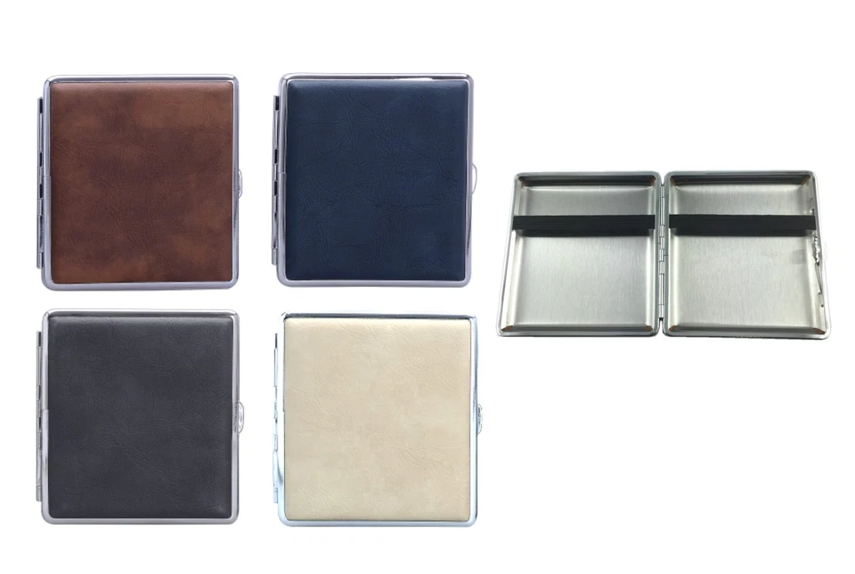 Boîte étui à 20 cigarettes en métal et Simili Cuir couleur au choix + 1 briquet - Photo 1/1