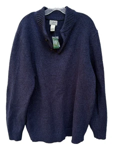 NUEVO CON ETIQUETAS L. L. Bean 100% Lana de Cordero Henley Suéter Para Hombre XL Alto Azul Marino Pesado Wt - Imagen 1 de 8