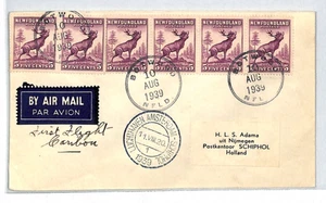 NEWFOUNDLAND Air Mail Cover CARIBOU FIRST FLIGHT Amsterdam Botwood 1939 XJ299 - Foto 1 di 12