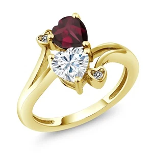 18K Yellow Gold Plated Silver Rhodolite Garnet White Moissanite and Diamond - Picture 1 of 6