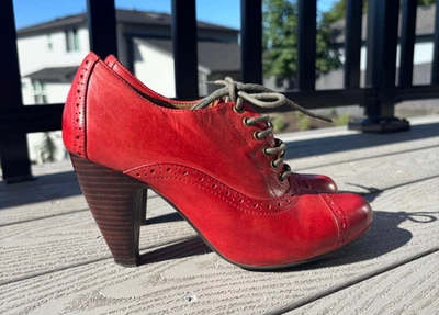 Miz Mooz Fly Retro Leather Red Pumps Oxford Shoes Lace Up Women's Size 7 - Image 1 of 4