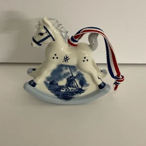Delft Azul Mecedor Caballo Navidad Adorno Cerámica Holanda Pintado a Mano - Imagen 1 de 6