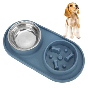 (Blue)Durable Double Pet Bowls With I-Slip Base & Removable Design For Dogs - Picture 1 of 23