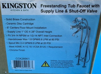 Kingston Brass CCK266K1 28" Polished Chrome Freestanding Bath Tub Faucet - Image 1 of 3
