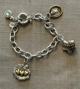 Wachsen Poetisch 925 Silber Bettelarmband Strukturiert Kettenglied 4 Signiert Charms 7 Zoll  - Bild 1 von 19