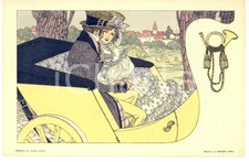 1900 ca ART NOUVEAU Couple in a car - Postcard S. CZEIGER