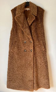 New Free People Cozy Faux fur Cashew Long Vest Sz XS $198 - Picture 1 of 8