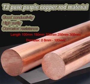 Länge 100/150/200/250/300 mm 99,9 % reines Kupfer T2 Cu Rundstab selten Durchmesser 8 mm-100 mm - Bild 1 von 9