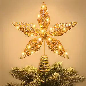 Christmas Star Tree Topper, Christmas Gold Star Tree Topper with LED Copper Stri - Picture 1 of 12