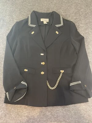 Chaqueta Blazer Colección Lew Magram De Colección Talla 18 Negro Dorado Botones Cadena Militar Foto 1 de 4
