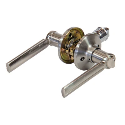 Static Caravan Interior Door Handle Oval Design with Privacy Lock Satin Nickel - Image 1 of 4