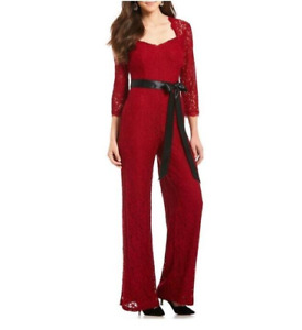 Adrianna Papell Crimson Red Lace Jumpsuit size 6 NWT