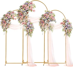 Set di 3 supporti per sfondo arco matrimonio, supporto per sfondo ad arco in metallo dorato 7,2 piedi - Foto 1 di 12