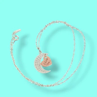Collar de cristal de Swarovski I Love You To The Moon And Back placa de plata 18 pulgadas Foto 1 de 4