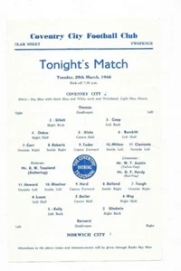 1965/66 Football Combination - COVENTRY CITY v. NORWICH CITY (single sheet) - Picture 1 of 1