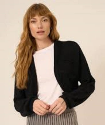 Project Social T Los Angeles Cropped Cardigan Medium Black Ribbed MSPR $148 NWTs - Image 1 of 4