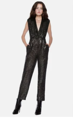 NUEVO CON ETIQUETAS ALICE + OLIVIA LYLE Mono Negro Lentejuelas Sin Mangas 4 Foto 1 de 4