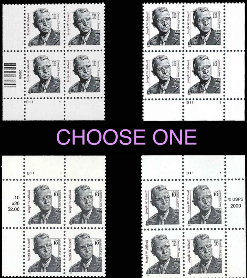 US #3420 MNH Plate Block 2000 Army General Joseph Stilwell [B111] - Image 1 of 1