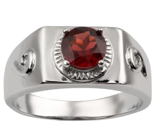 Natürlicher Rundschliff roter Granat Sterlingsilber 925 Handarbeit Herren Zahl Stil Ring - Bild 1 von 6