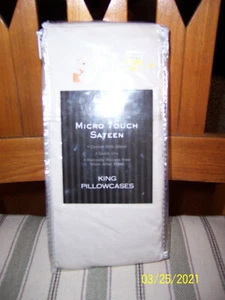 NEW MICRO TOUCH 600 Thread Count KING Pr Pillowcases MOONBEAM Sateen WrinkleFree - Picture 1 of 2