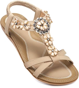 Flat Sandals Women Dressy Summer Comfortable Ankle Strap Apricot Color Size 5 - Picture 1 of 6