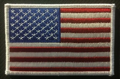 AMERICAN FLAG EMBROIDERED PATCH WHITE edge US flag UNITED STATES iron  on 3 5/8" - Image 1 of 4