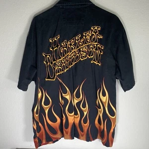 Harley Davidson Shirt Size XL Black Flames Embroidery Button Up Pockets Shop - Picture 1 of 14